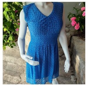 Chic Blue Crochet Midi Dress